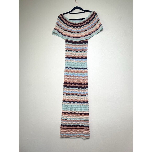 Susan Fang Wave Knit Off Shoulder Fitted Dress S Unlined NEW - Picture 4 of 7